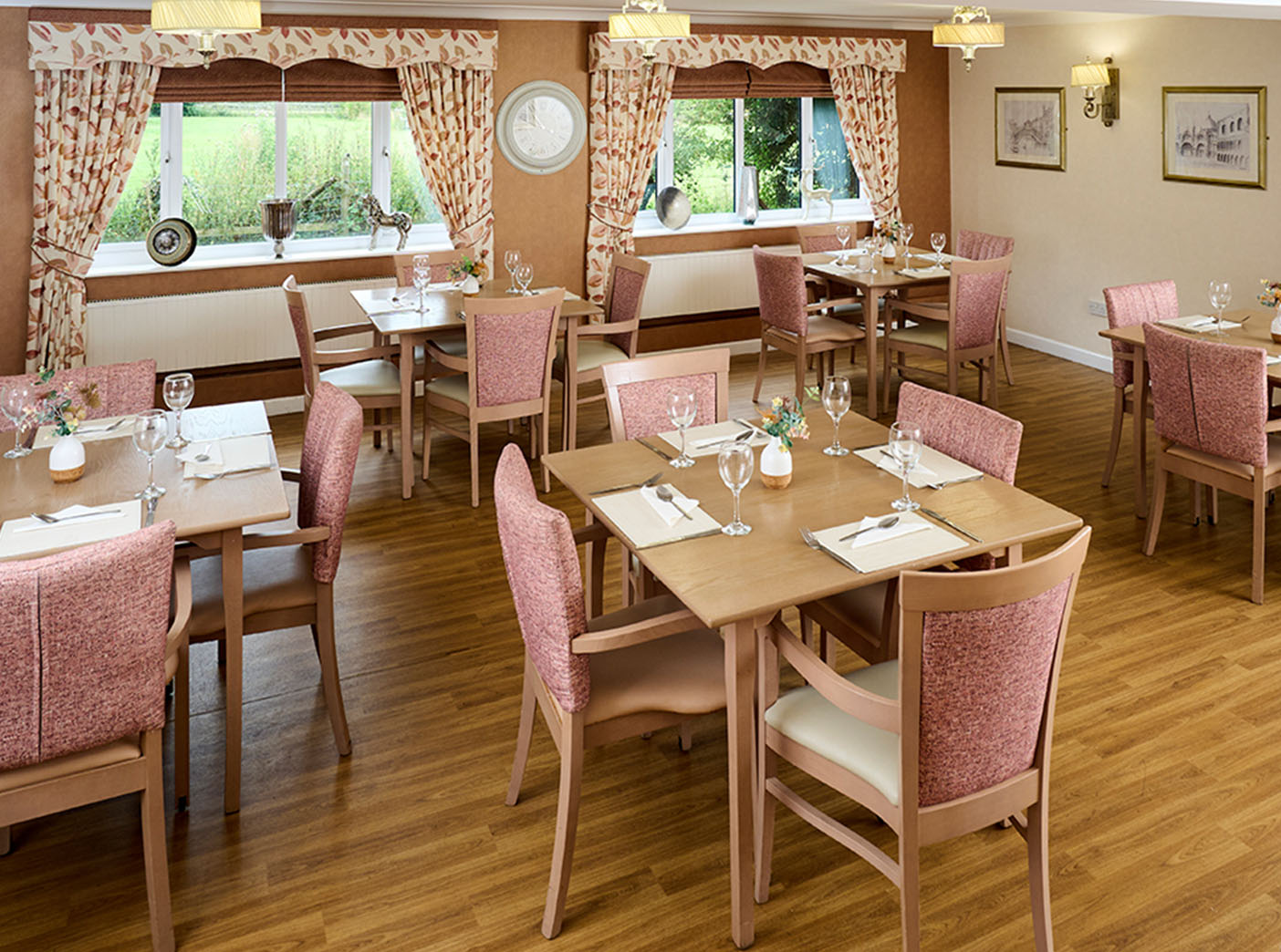 One of two Dining-rooms at-Meadowfields-Care-Home
